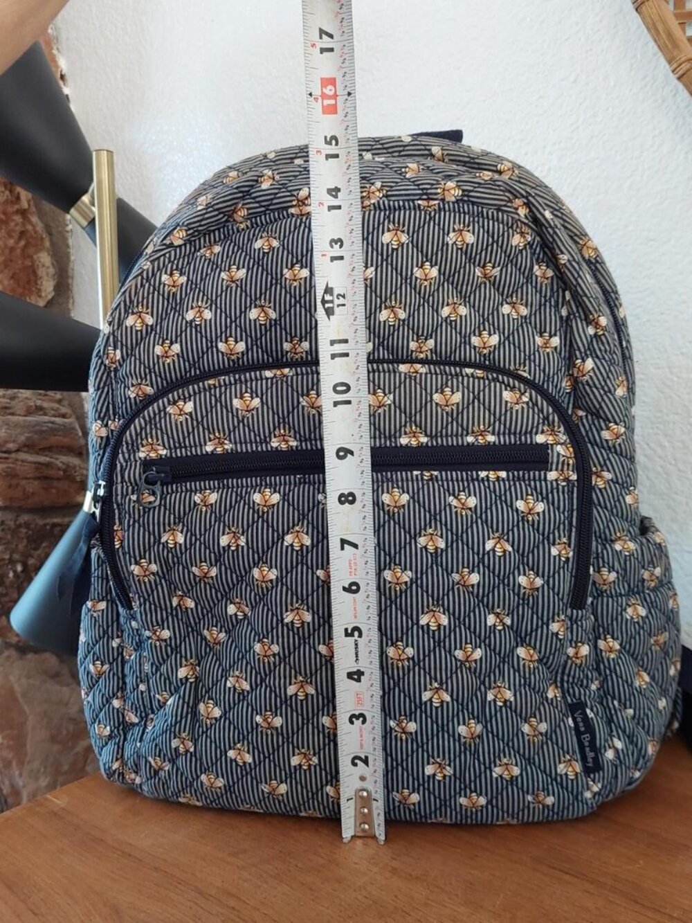 vera bradley all over bee bees Blue & white striped backpack with small beige fl - Picture 7 of 8